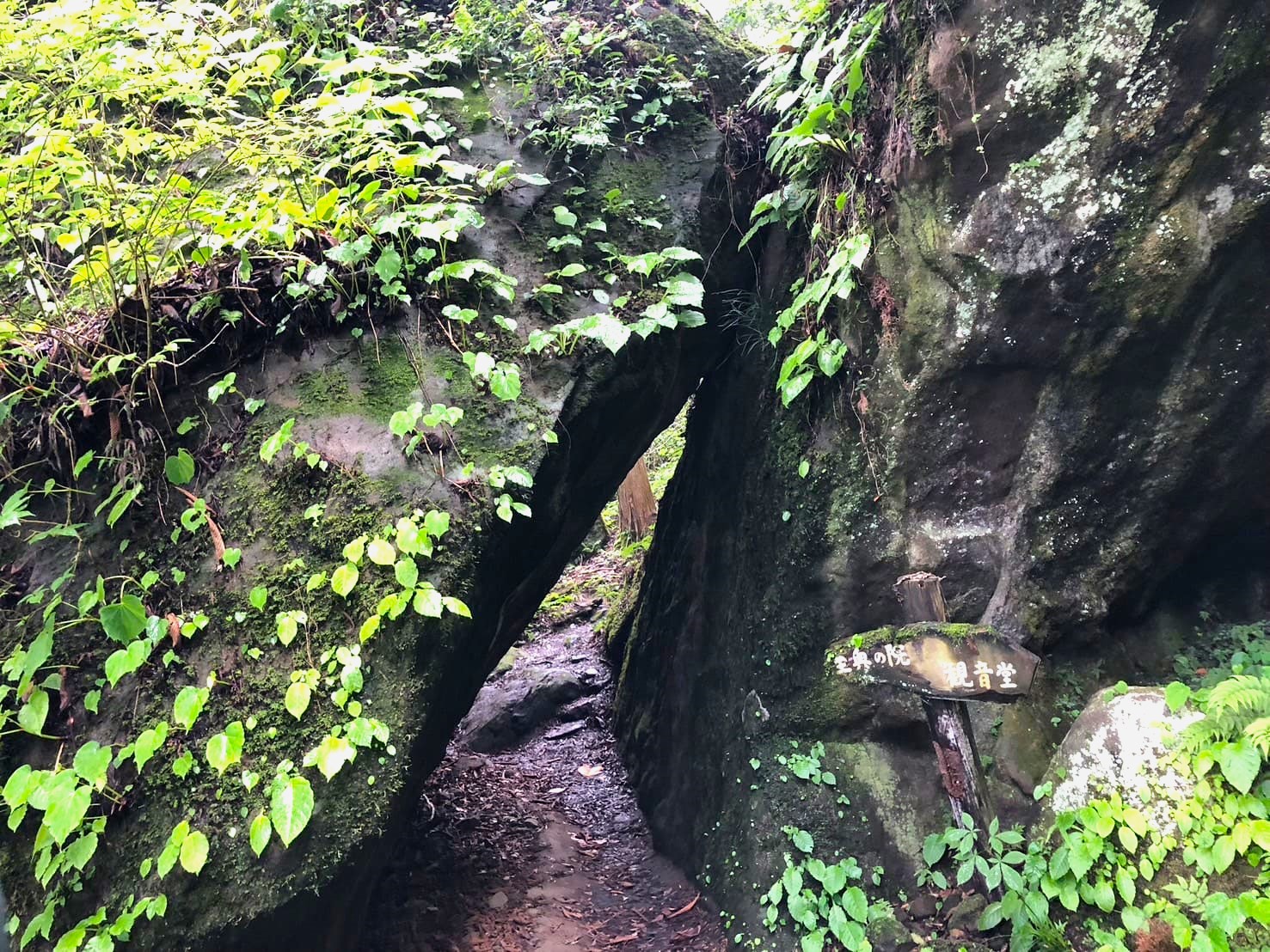 巨大な岩が重なり合うことで出来た小さなトンネル